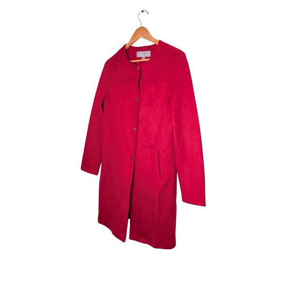 Marc New York Women's XS Car Coat Red Faux Suede Longline Button down - Picture 7 of 14